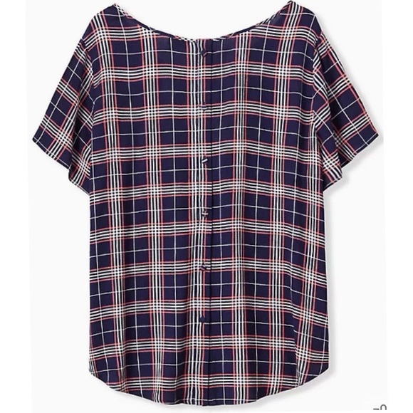 TORRID ABBEY - NAVY & PINK PLAID GAUZE BUTTON BACK BLOUSE SIZE 3 - Picture 2 of 6